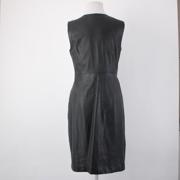 Elie Tahari Dress Sz 8 Black Sleeveless Zipper 100% Leather Poly Bodycon Dress - Picture 9 of 16